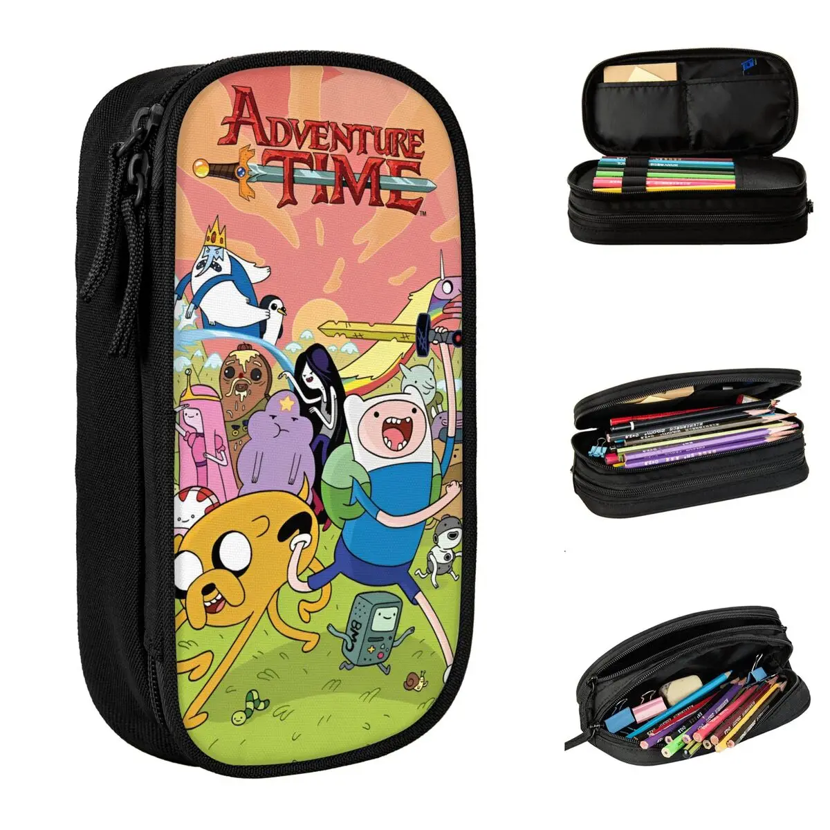 Adventure Cartoon Funny Times Pencil Cases Finn and Jake Pen Box Bag Girl Boy Big Capacity School Supplies Gift Pencil Pouch