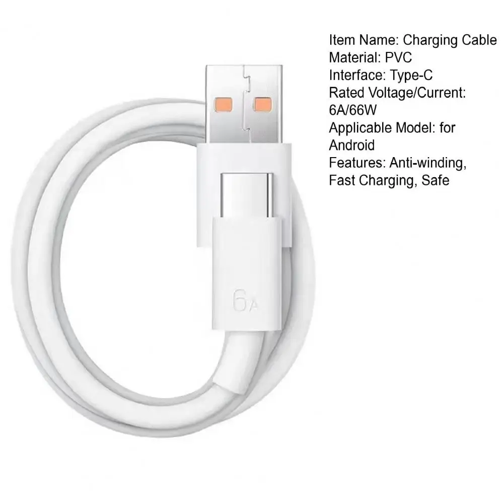 Data Line Fast Charging Stable Output Data Transmission 6A/66W Type-C Phone Charger Cable For Android For Huawei For Xiaomi
