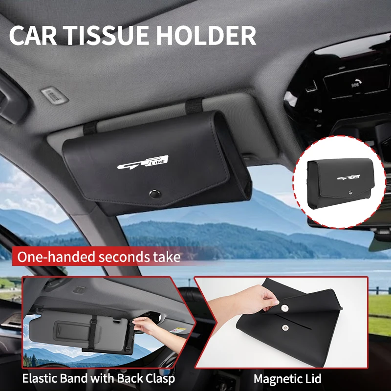 Leather Car Seat Back Tissue Box Sun Visor Tissue Box Holder For KIA GT Line Forte Seltos K5 Sportage Ceed Soul Cerato Sedona view 3