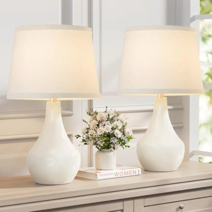 

Modern Ceramic Table Lamps for Night Stands - Bedside Lamps Set of 2 for Nightstand, 19.4" White Bedroom Lamp for Living Room C