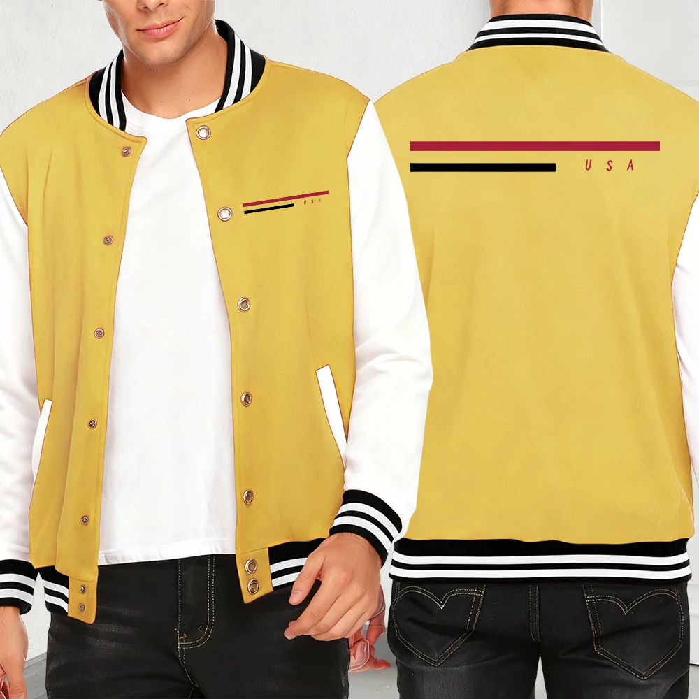 

Usa Simple Line Print Men Y2K Menswear Pullover Clothes Casual Pocket Baseball Jersey Multicolor Loose Coat Fashion Jackets