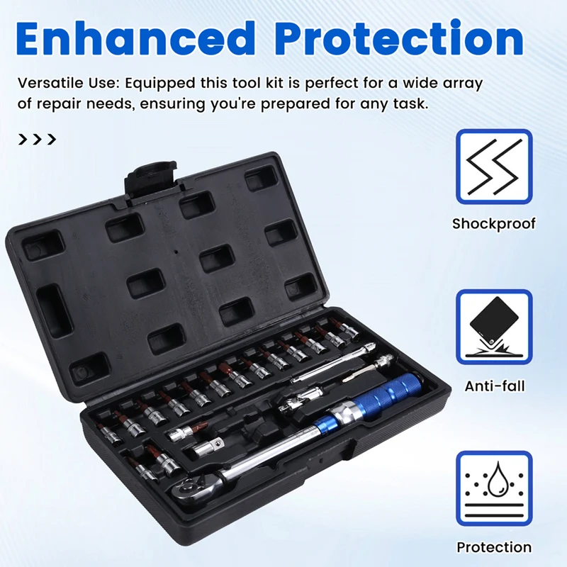 21Pcs Torque Wrench Set 1/4 Inch Bike Torque Wrench Socket Spanner Set Cycling Tool Bicycle Repair Kit