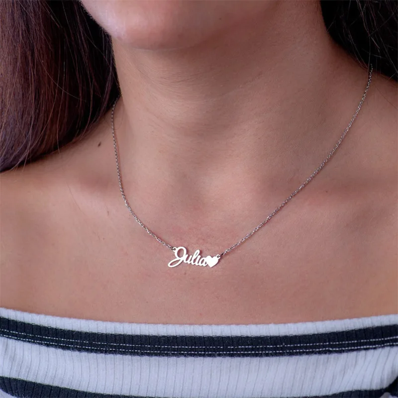 Custom Name Necklace Personalized Heart Necklace Custom Love Necklaces Stainless Steel Jewelry Gift for Women Girls