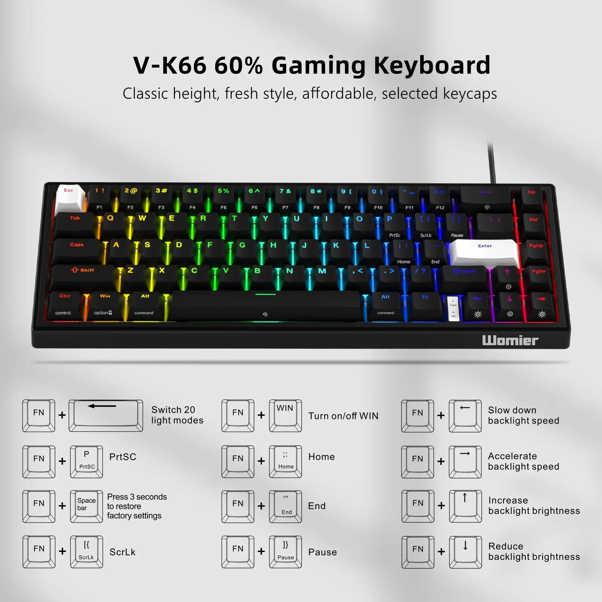 Wk61 wk61 mini teclado mecânico portátil hotswap 60% interruptor vermelho backlit gamer teclado 61 chave pudim keycap para pc mac