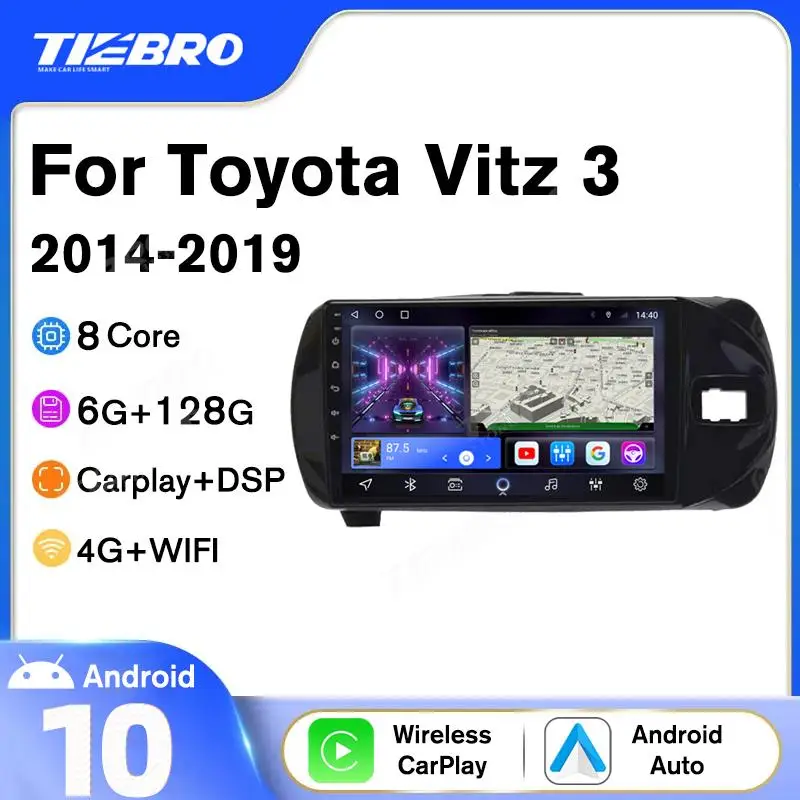 Tiebro 2Din Car Radio For Toyota Vitz 3 III XP130 2014-2019 2DIN Android10.0 Car Multimedia Player Stereo Receiver Audio DVD DSP