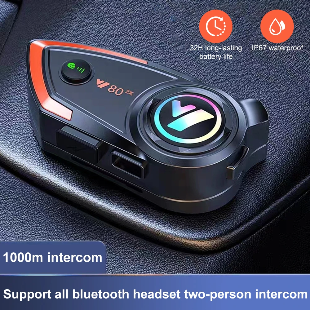 Intercomunicador para casco de motocicleta, interfono con Bluetooth V5.0, manos libres, reducción de ruido, inalámbrico, impermeable, 1000M, 2