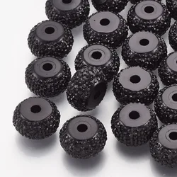 50pc Resin Rhinestone Beads Rondelle Black 8x4.5mm Hole: 1.8mm
