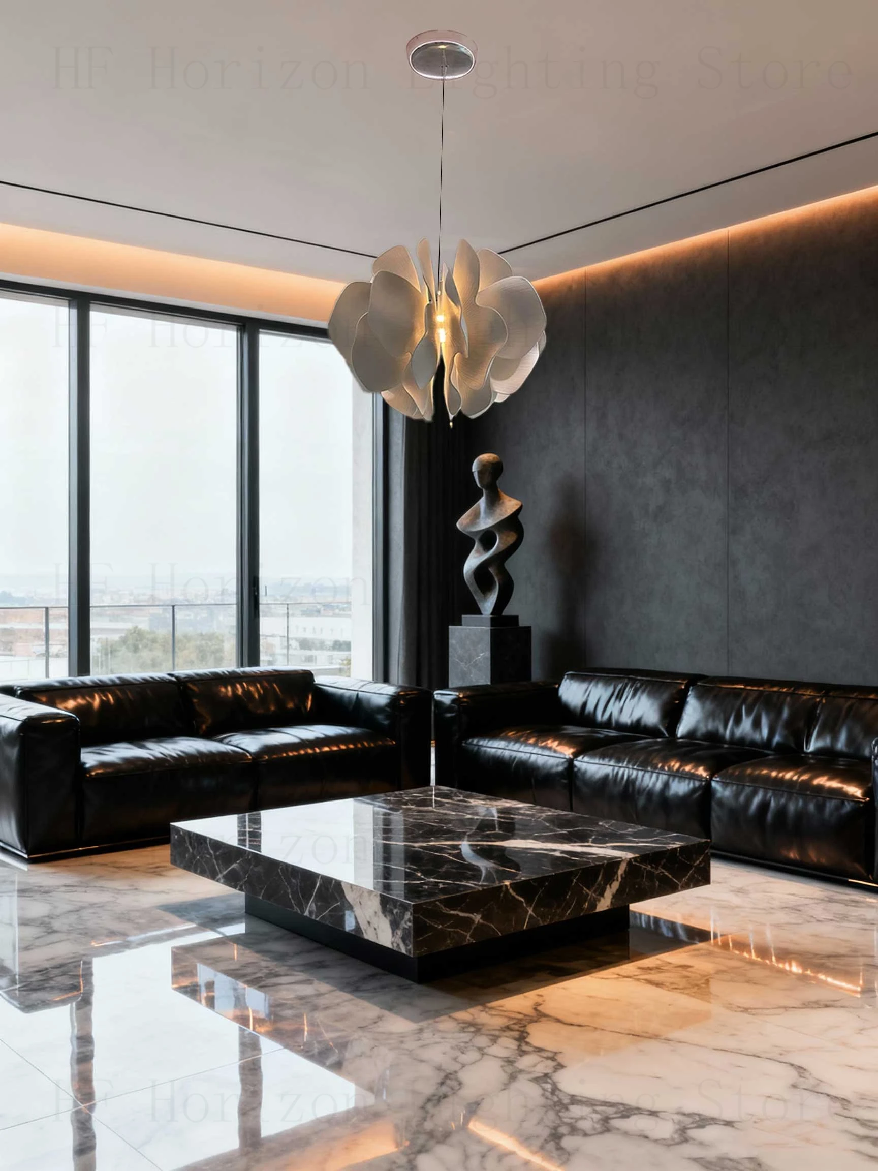 โคมไฟเพดาน LED ทรงวงแหวนสไตล์ร่วมสมัย พร้อมโคมระย้าสำหรับห้องนั่งเล่นและห้องรับประทานอาหาร แสงไฟแขวนในร่ม