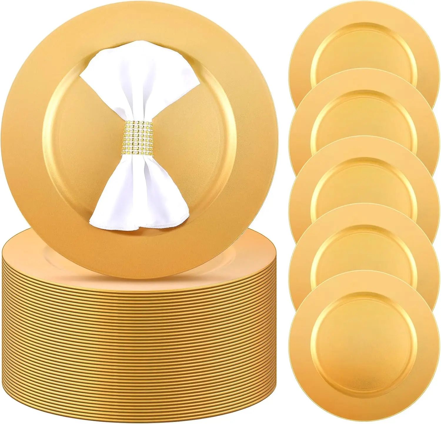 

50 Pcs 13 Inch Charger Plates Bulk Round Wedding Chargers Plastic Dinner Plates for Table Setting Wedding Party Decoration(Gold)