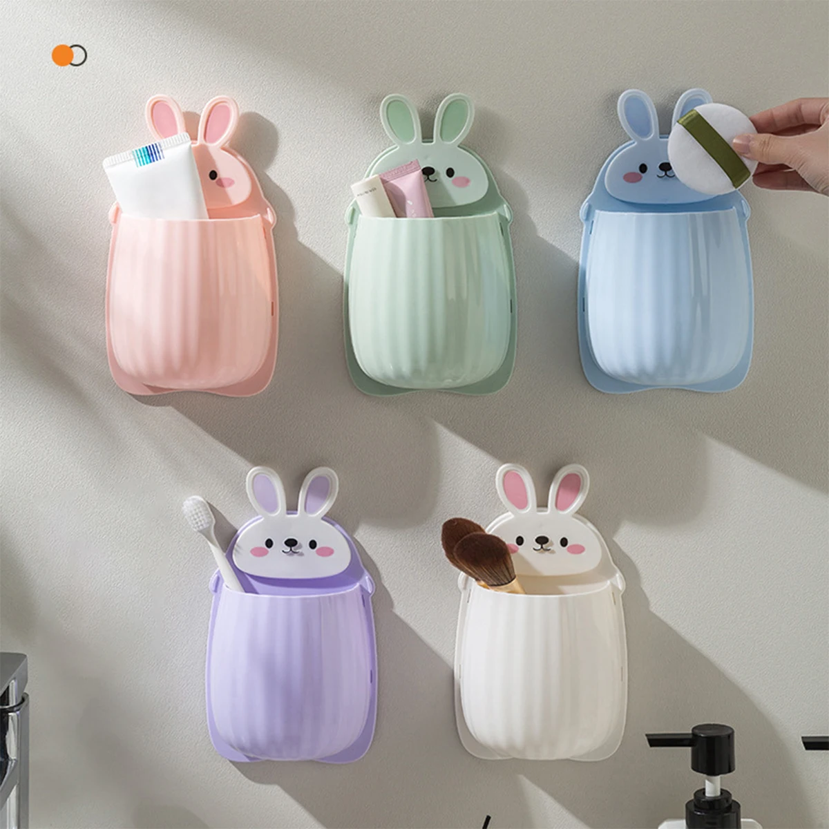 Cute Cartoon Rabbit Bathroom Toothbrush Holder Punch Free Wall Mounted Makeup Storage Box Home Container Organizer