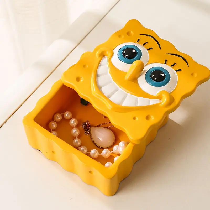 

Yellow Sponge Jewelry Box Cute Cartoon Peripheral Ring Earnail Necklace Storage Creative Ornament Y2k Cotton Sticker Box