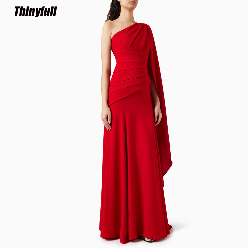 

Thinyfull Saudi Arabia Prom Dresses One Shoulder Dubai Outfit Evening Party Gown Satin Ruched Formal Occasion Dress Customized