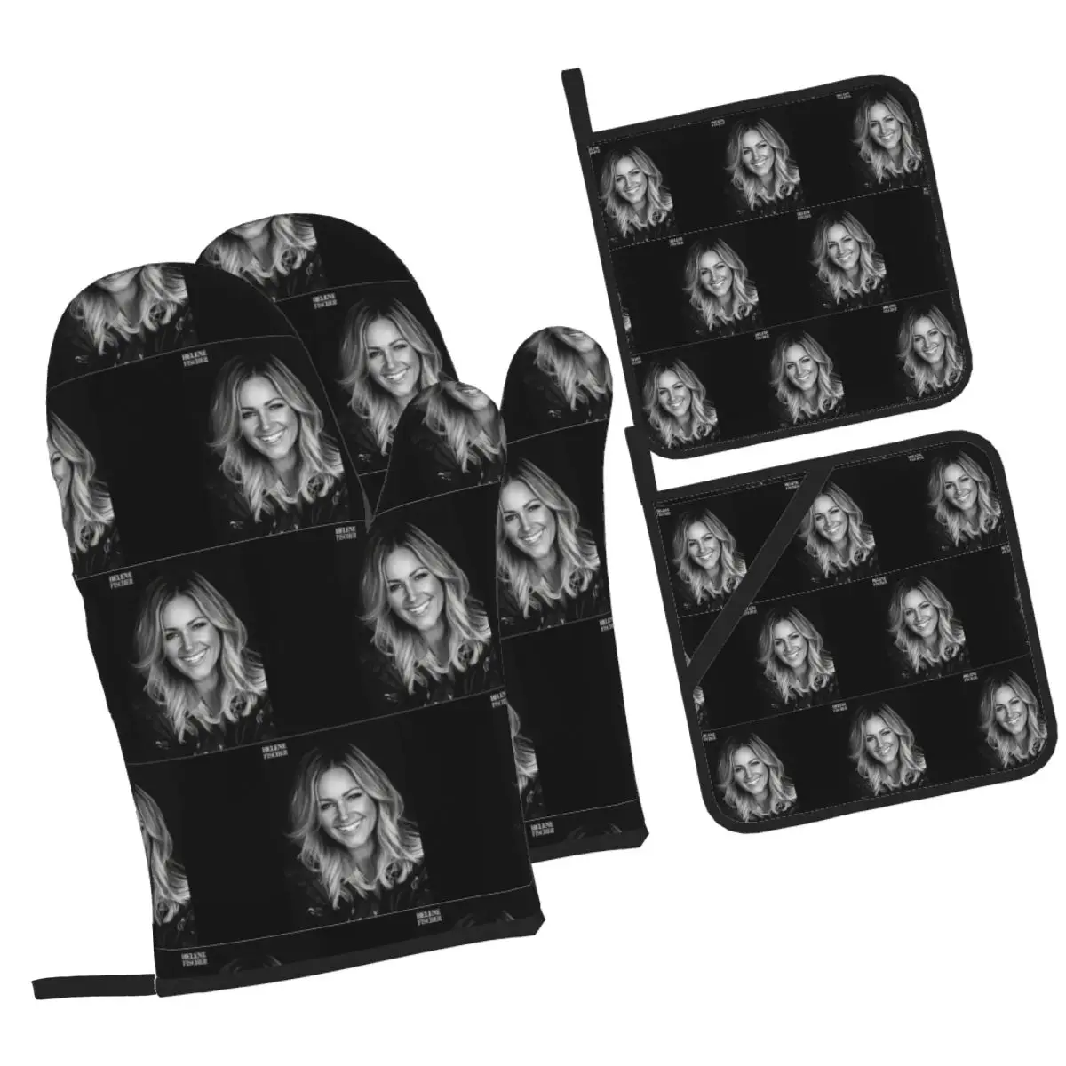 Helene Fische Oven Mitts and Pot Holder Sets of 4 for Baking Kitchen Cooking BBQ Resistant Non-Slip Gloves