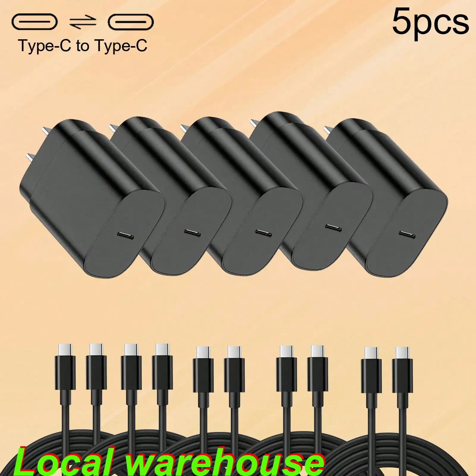 Fast Charging US Type A/B Plug (110-127V) 5-Pack Type-C Phone Charger – USB-C Wall Charger Plug & Cable Set – Chargers For Galaxy S25/S24/S23/S22/S21 | Local Warehouse Memorial Day Summer Kickoff