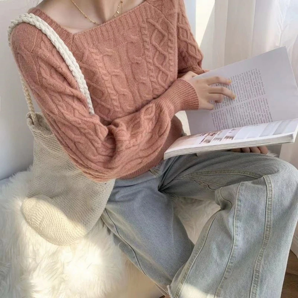 

Autumn Winter Sweater Loose Knit Sweater Comfortable Fit Long Sleeve Pattern Solid Regular Length Round Neck Everyday Casual