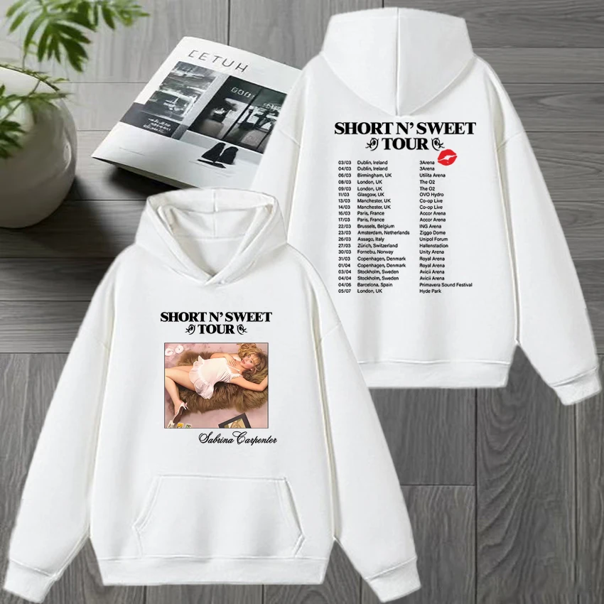 سابرينا كاربنتر 2025 جولة أوروبية مزدوجة الوجهين مطبوعة الشتاء هوديي الرجال النساء موضة Y2k البلوز للجنسين بلوزة من الصوف