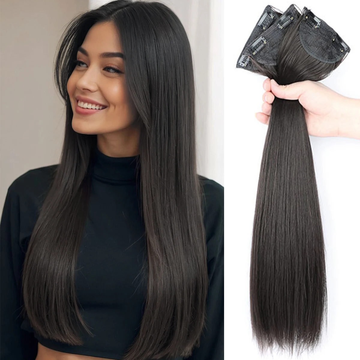 16-24 inch synthetic hair extension Wig patch invisible seamless for women three straight to increase hair volume