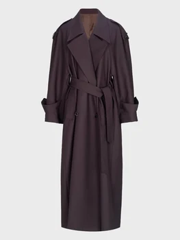 Lautaro Spring Autumn Oversized Khaki Extra Long Dark Purple Trench Coat for Women Double Breasted Elegant Luxury Overcoat 2025 3 Lautaro Spring Autumn Oversized Khaki Extra Long Dark Purple Trench Coat for Women Double Breasted Elegant Luxury Overcoat 2025 3