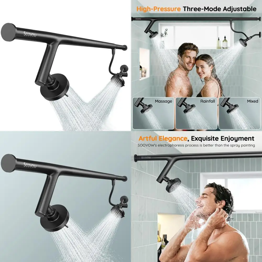 

Двойная душевая система для пар: улучшенная модель из нержавеющей стали 304, высокое давление, регулируемая душевая кабина для двоих в черном цвете