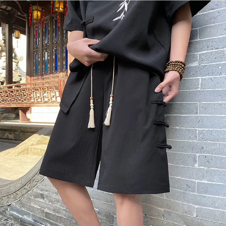 Knot Button Shorts Pants Summer Men Casual Knee-Length Oversize Wide Loose Hip Hop Trousers Fitness Beach Sports Running Joggers