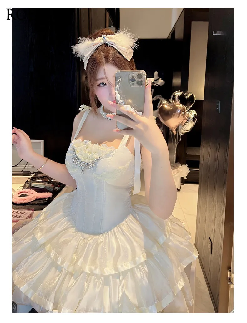 

Ladylike Atmosphere Ceremony Lolita Color Sleeveless Slimming Mini Dress for Women Summer Sexy Cake Dress