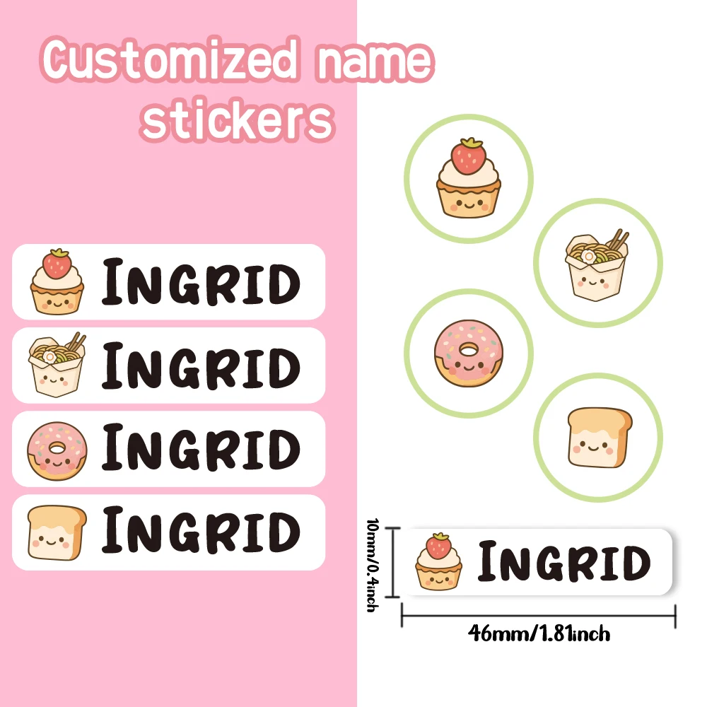 Custom Doughnut Name Sticker,Transparent Waterproof Sticker for Kids,diy Name Labels for School Bag Bottles Pen Box Uniform view 2