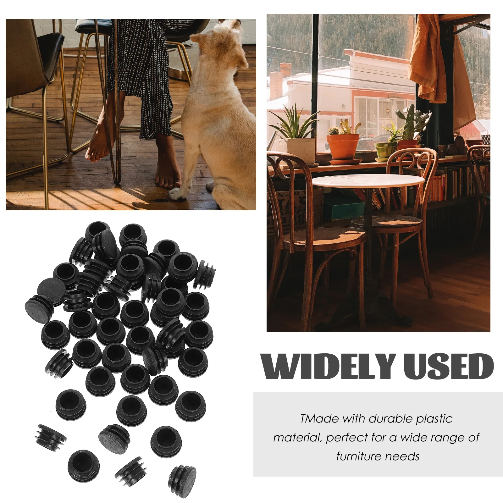

50 Pcs Round Tube Plugs Stainless Steel Furniture Leg Protectors Desk Pipe Inserts Chair Covers Black Floor Protectors