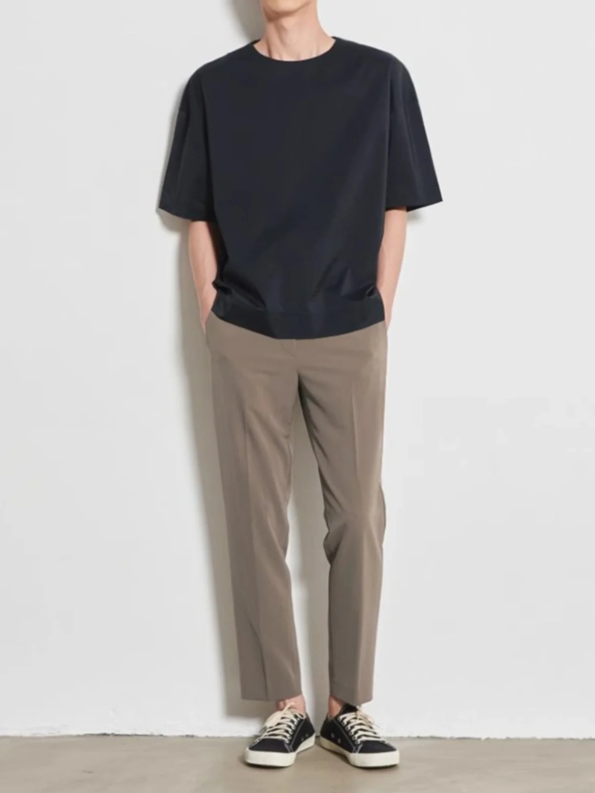 

Slim Fit Khaki Casual Pants Men's Summer Thin Nine Points Drapey Korean Sle Straight Leg Length Faion Urban Sle