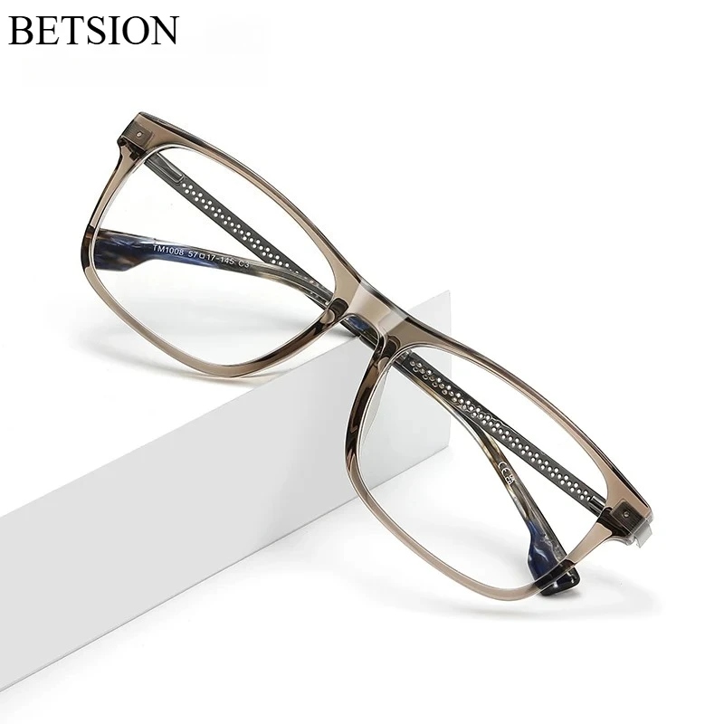 BETSION Retro Square Rectangle Frame Design Men's Reading Glasses Blue Light Blocking Glasses Customizable Prescription #204