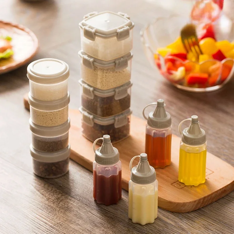 4 stücke Kunststoff Sauce Squeeze Flasche Mini Gewürz Box Salat Dressing Container Outdoor Tragbare Grill Gewürz Glas Küche Werkzeug