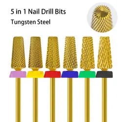 New Gold Carbide Tungsten Steel Nail Drill Bit Milling Cutter for Manicure Remove Gel Acylics Tool Nails Drill Accessories