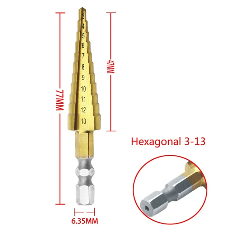 ABRS-3Pcs 3-13Mm HSS Straight Groove Step Drill Bit Wood Metal Hole Cutter Core Drill Bit Pagoda Drill Bit
