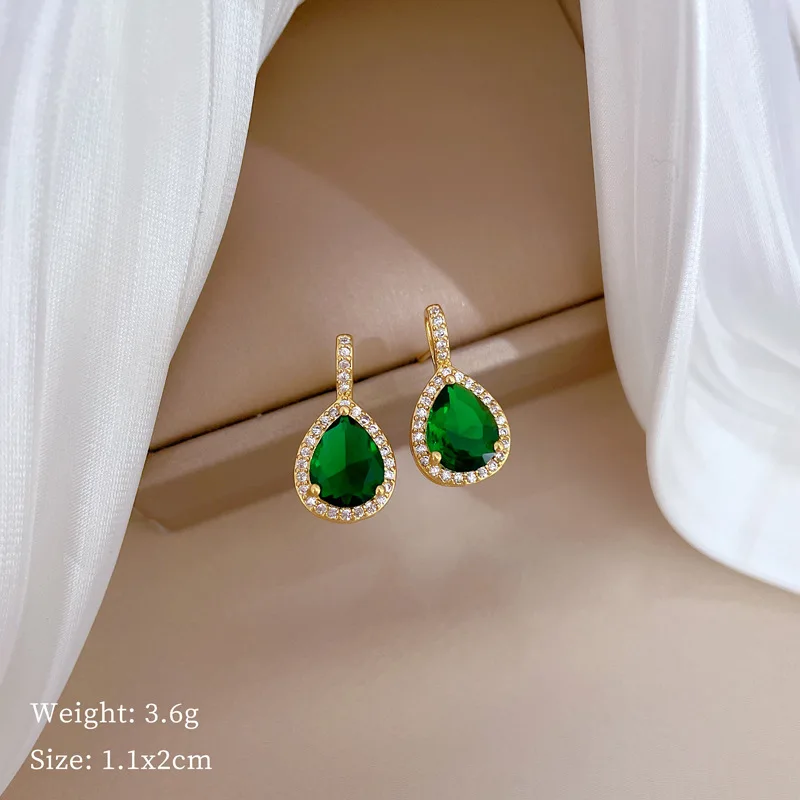 2pcs/set Jewelry Sets Women Elegant Waterdrop Green Rhinestone Pendant Necklace stud Earrings Wedding Dress Bridal Jewelry Set