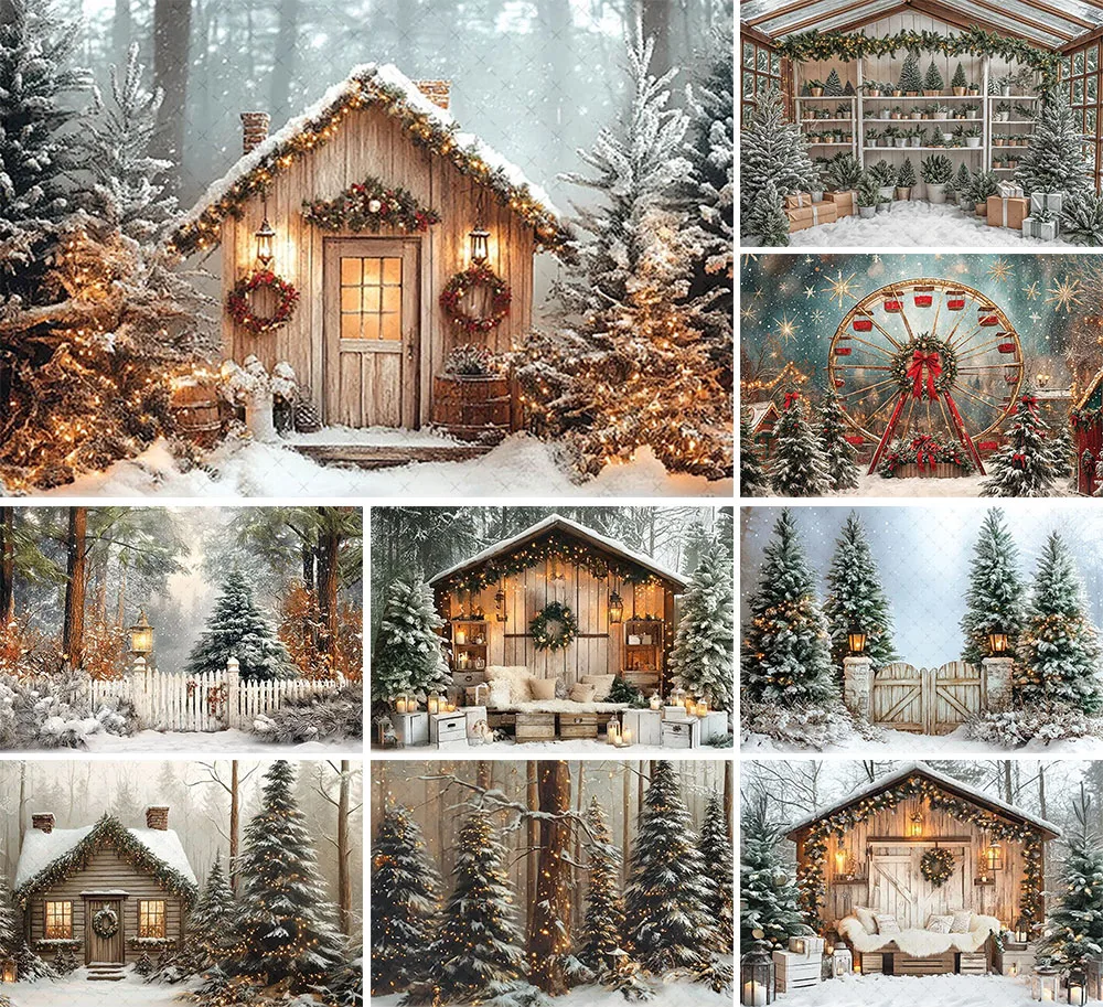 

Mehofond Photography Background Winter Christmas Forest House Snowy Wonderland Kids Family Portrait Decor Backdrop Photo Studio