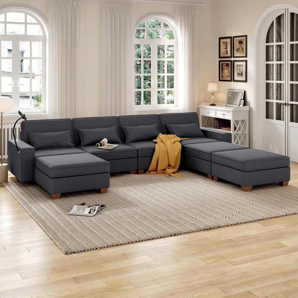 

113" Sectional Couch, Sofa with Storage, U Shaped Sectional Couches for Living Room with, 4 Seats Convertible Sofas Bed, sofa