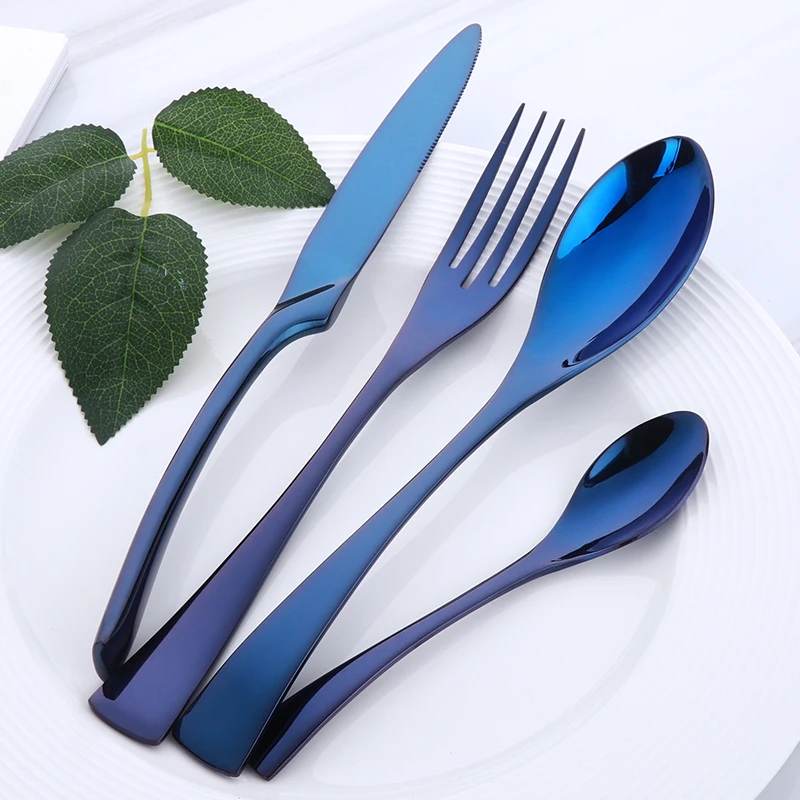 4Pcs Purple Cutlery Set Stainless Steel Blue Dinnerware Set Knife Fork Table Fork Black Tableware Set Drop Shipping