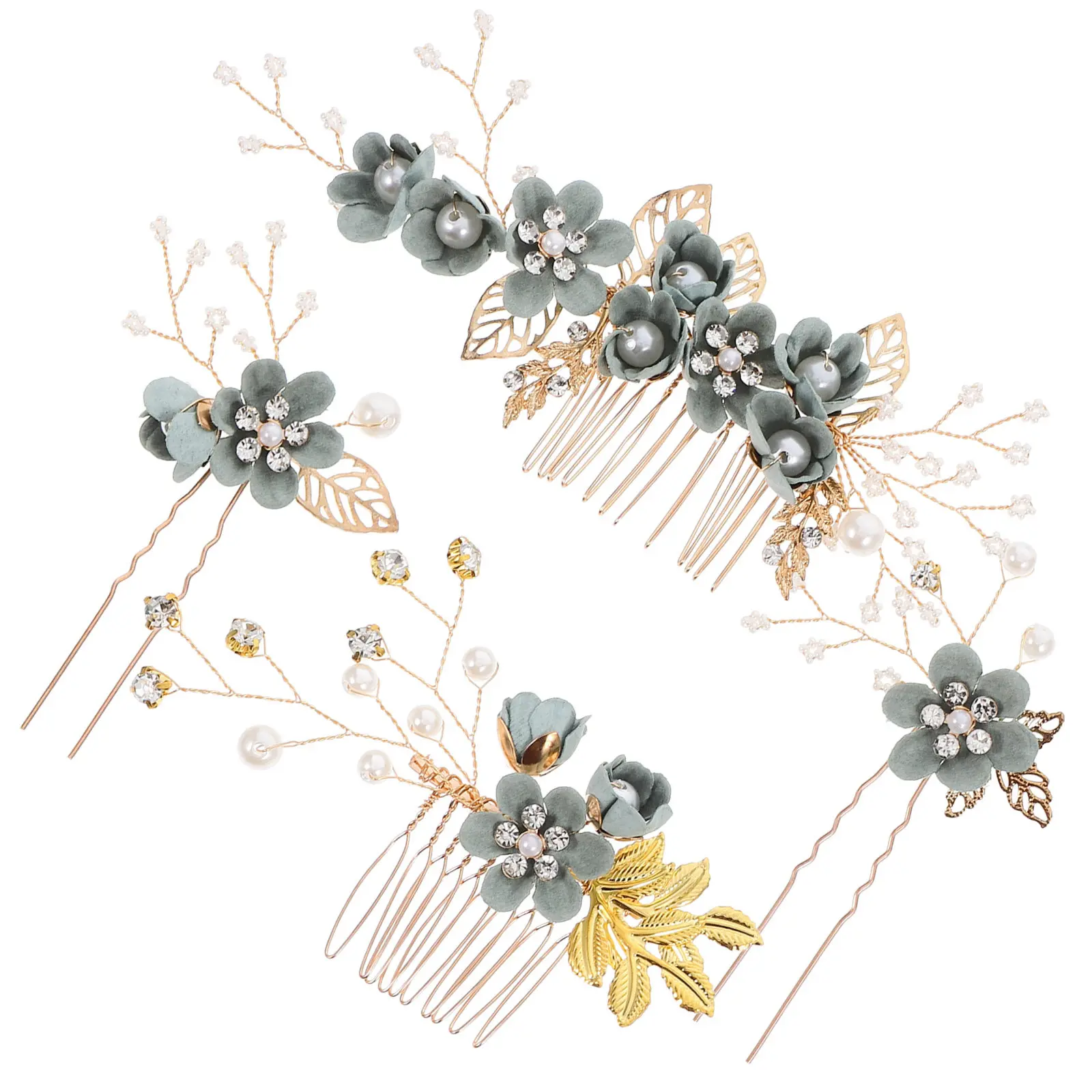 

Набор свадебных заколок для волос: заколка-гребень, свадебный головной убор, сплав, жемчуг, стразы, цветочный дизайн, для невесты и подружек невесты, аксессуары для волос для вечеринок и выпускных, цветочный декор