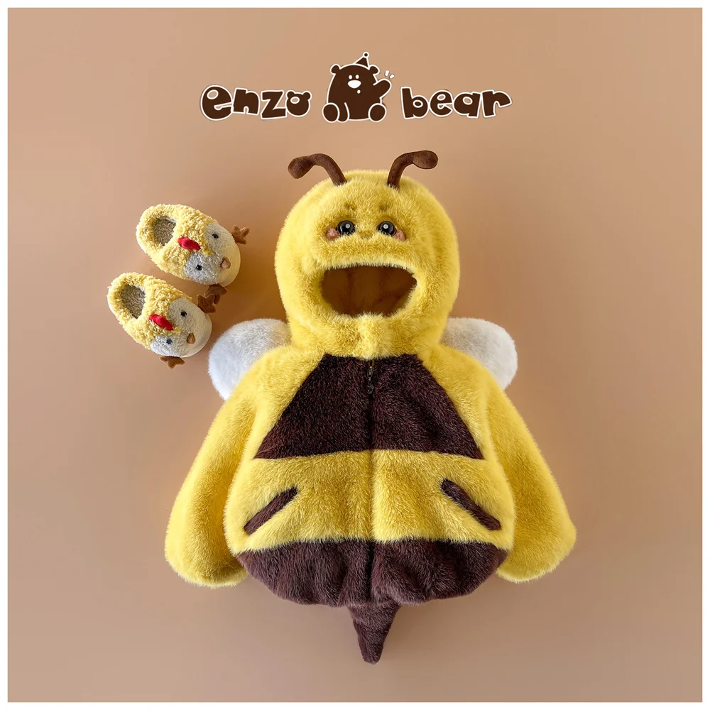 

Children's High-End Jacket Kids Clothes Thick Small Bee Fur Child Floral Spring Design Winter Coat Boy Girl