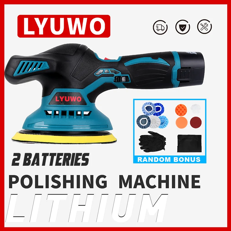 

LYUWO 5000 об/мин аккумуляторная полировальная машина 6-скоростная регулировка скорости 12 В зарядка полировальный станок для электромобилей электрический инструмент