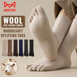 MiiOW 5Pairs Warm Merino Wool Five Finger Socks Cold Resistant Cashmere Split Toe Stocking Men Thicken Heated Winter Long Sock