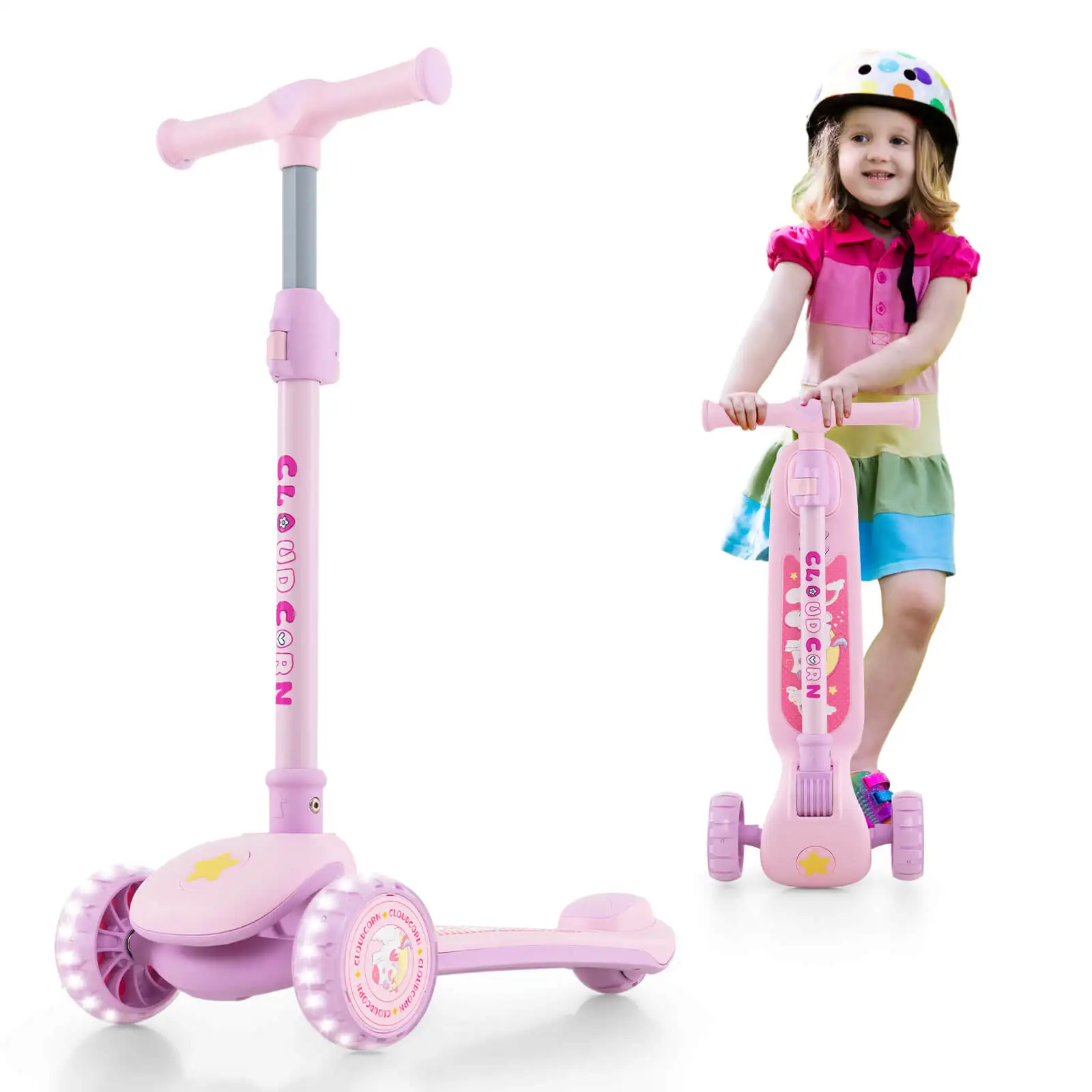 3-Wheel Kids Scooter Toddler Folding Balancing Kick Scooter w/Light-up LED Wheel