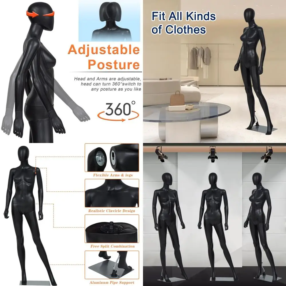 

Adjustable Full-Body Female Mannequin with Detachable Parts and Metal Base, 70 inches Tall
