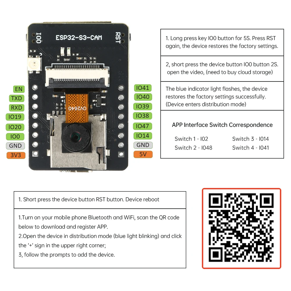 Scheda di sviluppo ESP32-S3-CAM WiFi Bluetooth Modulo OV2640 Telecamera N16R8 ESP ESP32 S3 CAM Type-C