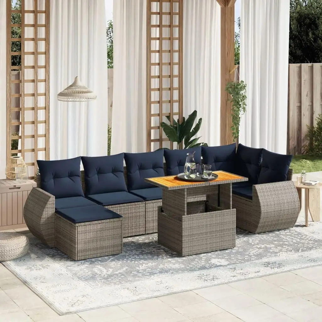 

8 Piece Outdoor Patio Sofa Set with Cushions Gray Poly Rattan Garden Furniture
