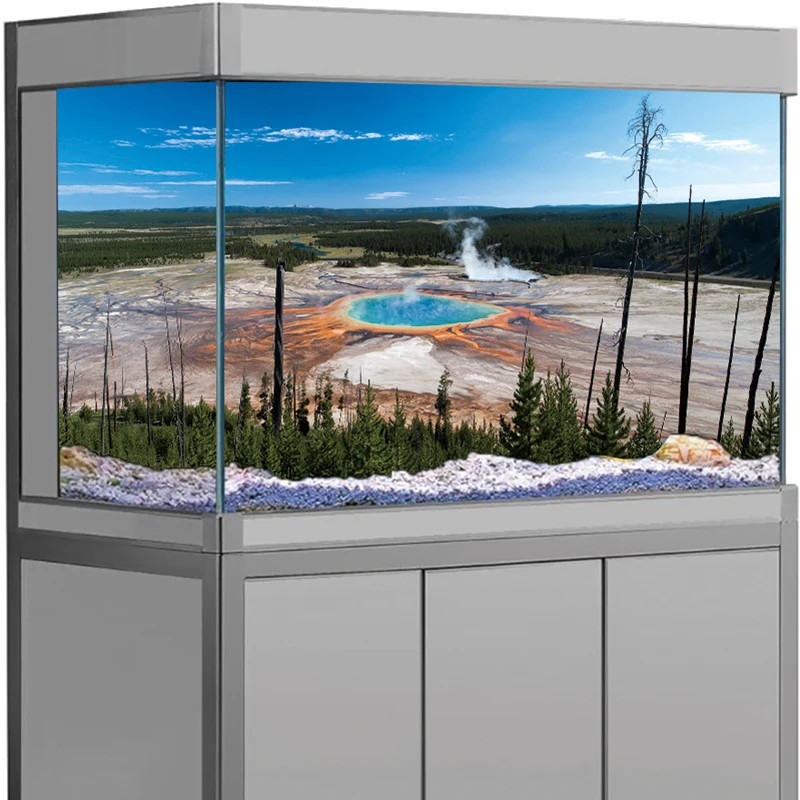 

Aquarium Background Sticker PVC Fish Tank Backdrop PosterSerene Volcanic Geyser & Alpine Lake 3D Landscape Self-Adhesive