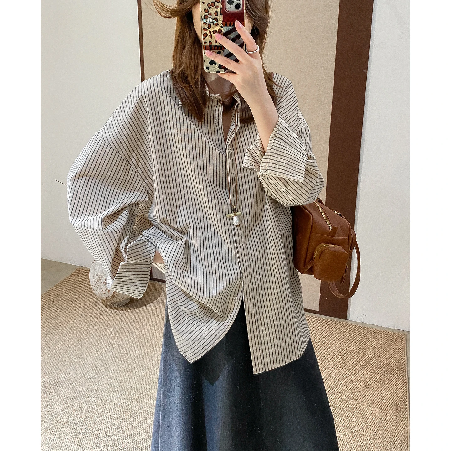 

Женская рубашка свободного кроя с длинными рукавами в полоску из смесового хлопка и льна в художественном стиле Phil Dan, повседневная, весенняя новинка 989