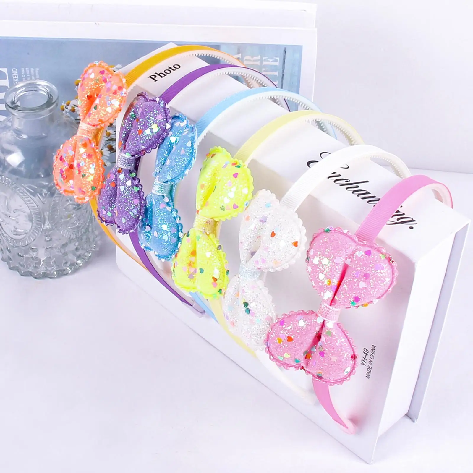 Fashion Glitter Bow Tie Headband Girls Kpop Dots Plastic Cloth Colorful Bow Knot Hairband Kids Birthday Party Hair Accessories