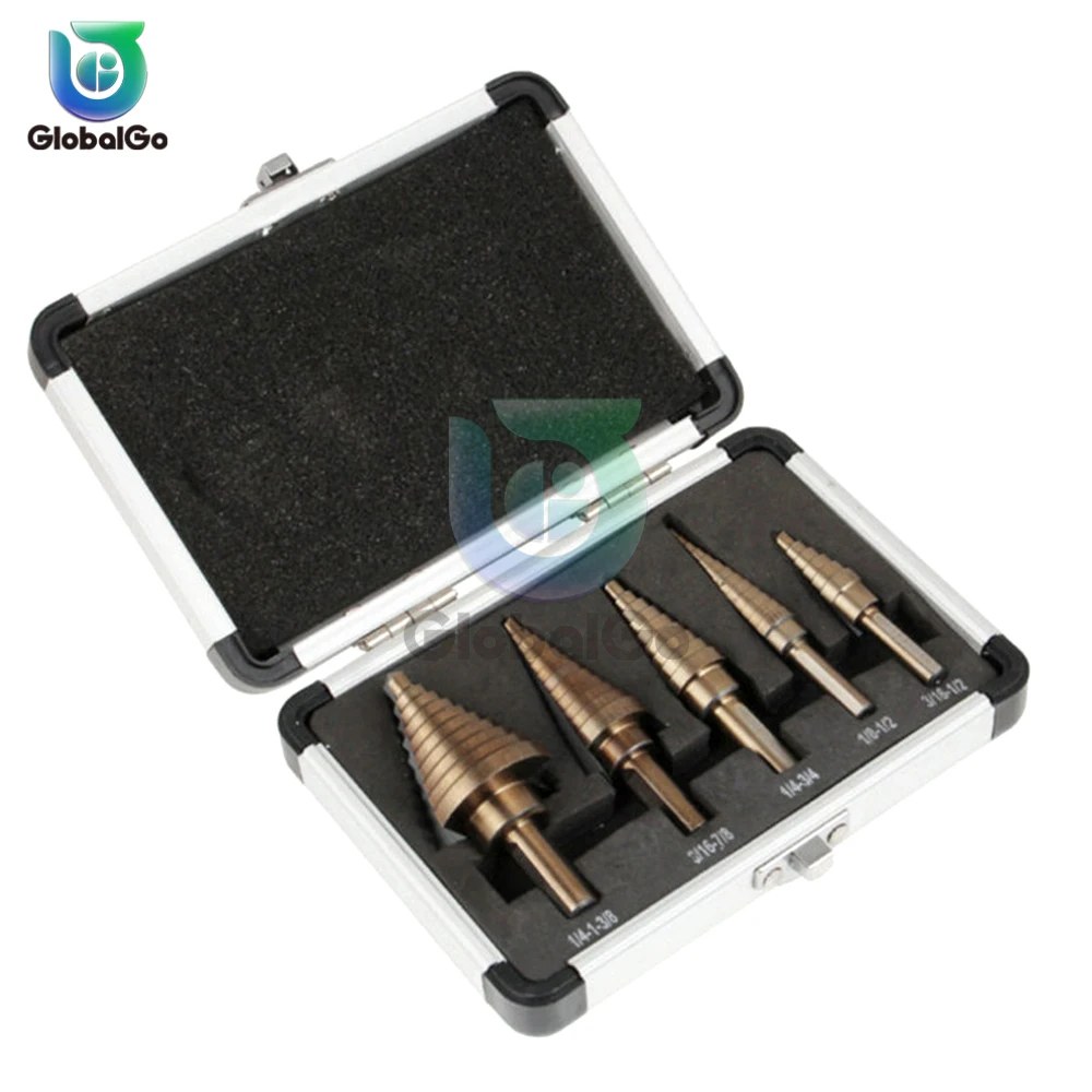 5pcs Step Drill Bit Set Hss Cobalt Multiple Hole 50 Sizes Cobalt Titanium Conical Carbide Drill Perforator Hole Cutter Tool