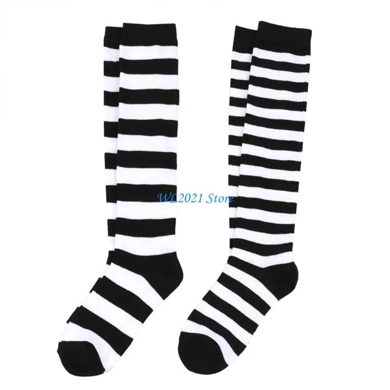 

G5GC Knee Highs Long Stocking Calf Socks Halloween Cosplay Festival Stockings Colorful Stripe Stocking Knee Highs Socks