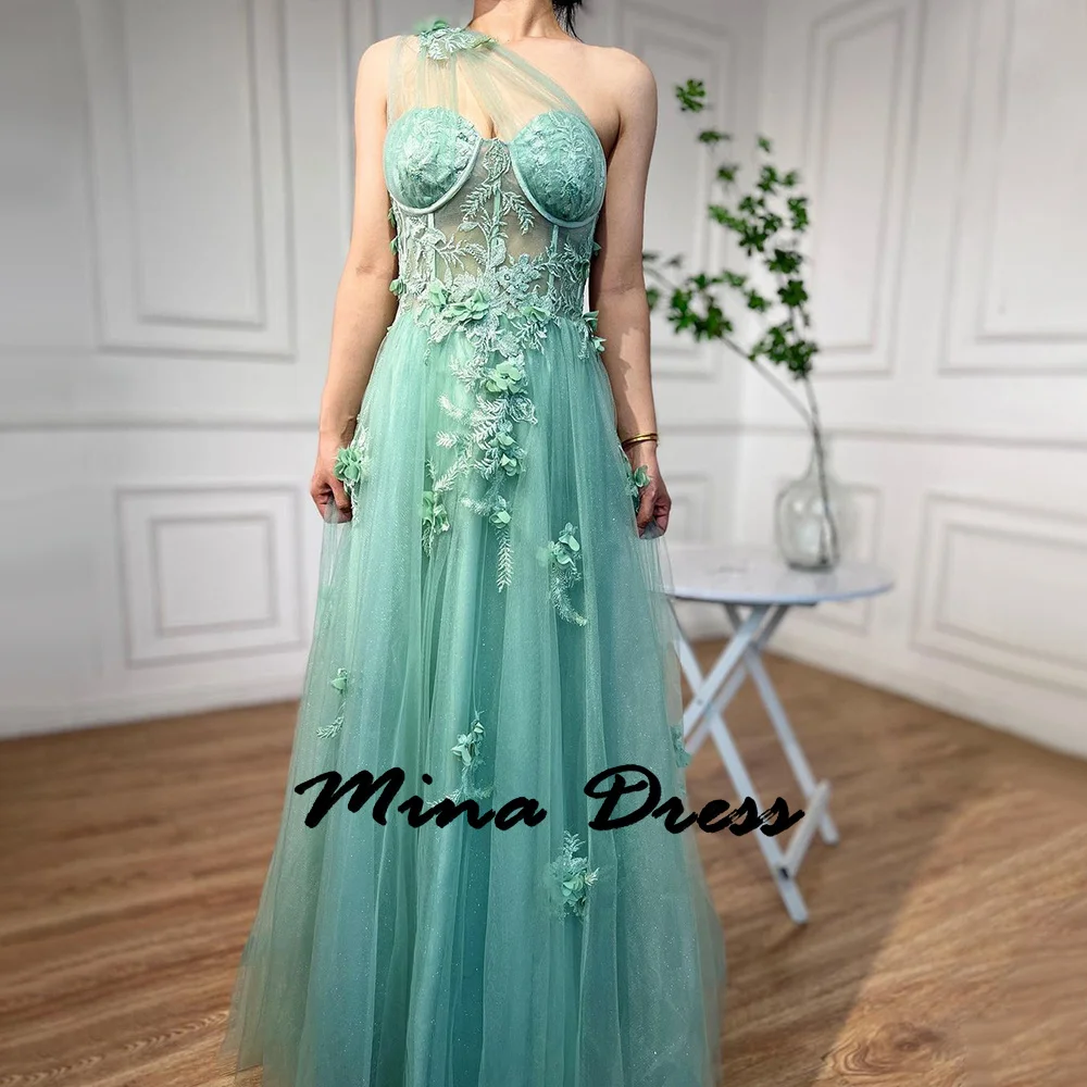 

Mina Customized Shoulder Luxurious Saudi Evening Dress Es Sleeveless Simple and Elegant Formal Dress Embroidery Lace Ball Gowns